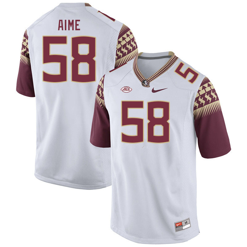 Men #58 Emile Aime Florida State Seminoles College Football Jerseys Stitched-White - Click Image to Close
